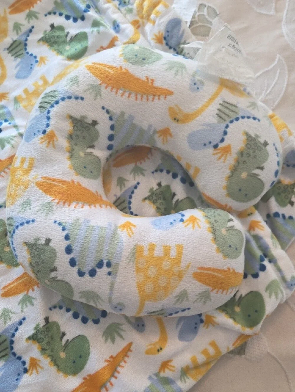 Baby Neck Support Pillow and Blanket Set - Yellow, Green, Blue Dino Print
